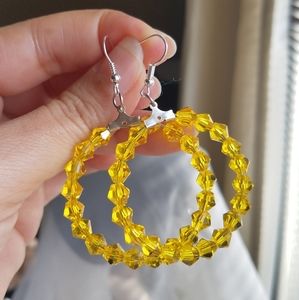 Swarovski Elements Citrine Yellow Hoop Earrings Handmade NWT